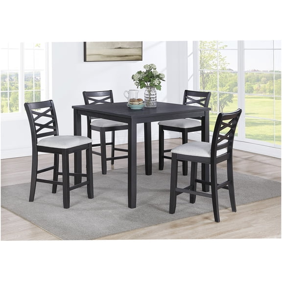 COSMOS Modern 5-Piece Counter Height Dining Set with Upholstered Chairs, Charcoal Gray Square Table for Kitchen Nook, Bistro Style, Space-Saving