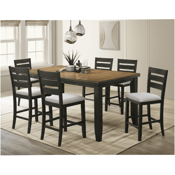 COSMOS Modern 7-Piece Counter Height Dining Set with Extendable Table and Upholstered Chairs, Charcoal Finish