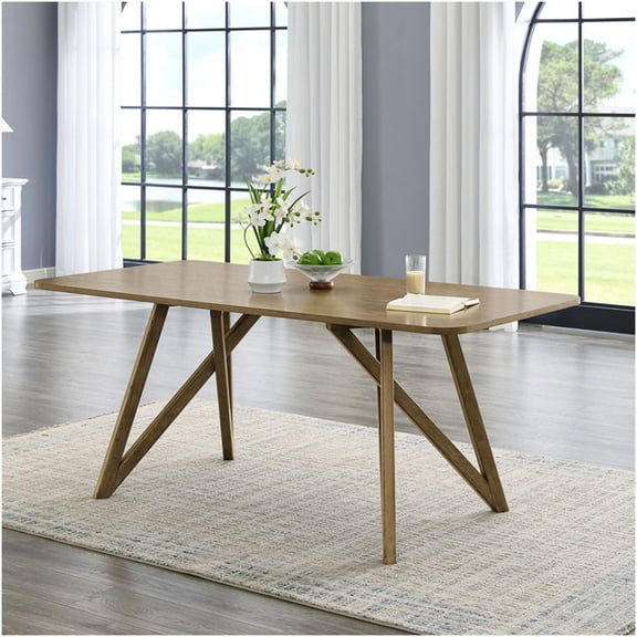 COSMOS Modern 70-Inch Dining Table with Geometric Cross Base, Brown Oak Finish, Rectangular Table for 6