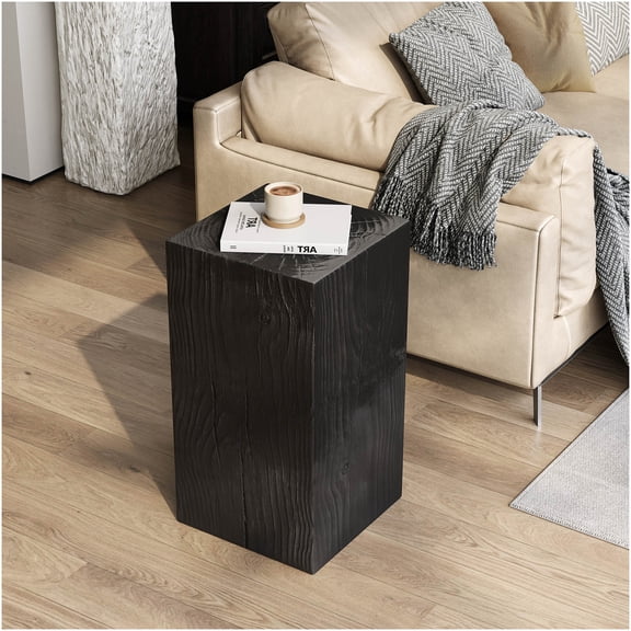 COSMOS Modern Black Square-Column End Table with Wood-Like Finish for Indoor Outdoor Use