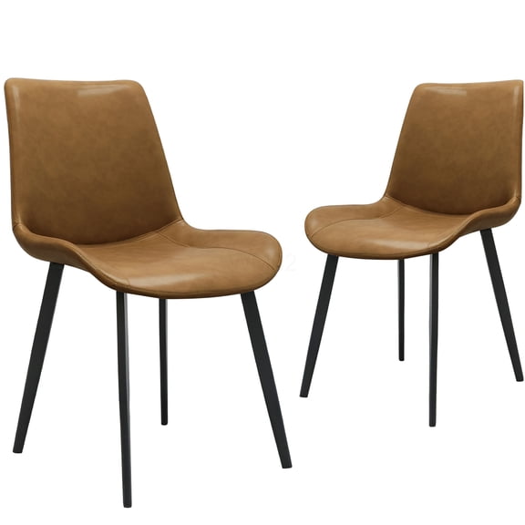 COSMOS Modern Brown PU Leather Dining Chairs Set of 2, Metal Frame Kitchen Counter Height Chairs with Padded Seat