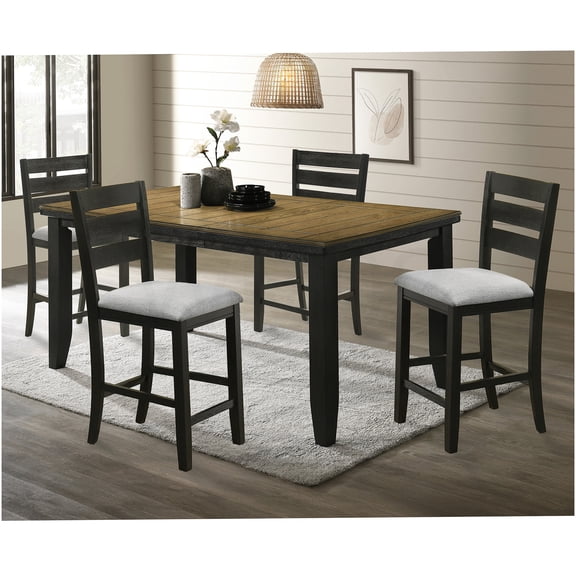 COSMOS Modern Counter Height Dining Set with Extendable Table, 4 Upholstered Chairs, Charcoal Wood Finish for Kitchen Dining Room