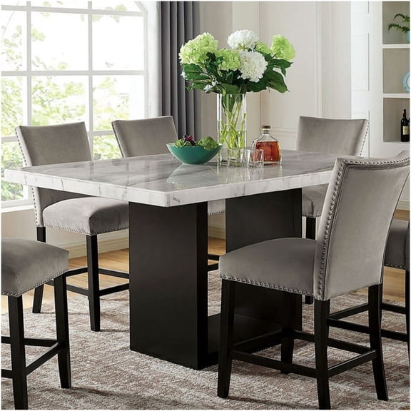 COSMOS Modern Counter Height Dining Table with Genuine White Marble Top and Solid Wood Base