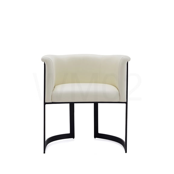Fully Assembled Cream Accent Chair, Modern Faux Leather and Metal Dining Room Chair for Immediate Use