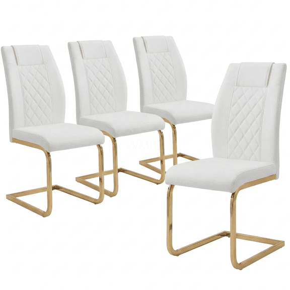 COSMOS Modern Dining Chairs Set of 4, White PU Leather Upholstered Kitchen Chairs with Gold Metal Legs, Accent Chairs for Dining Room