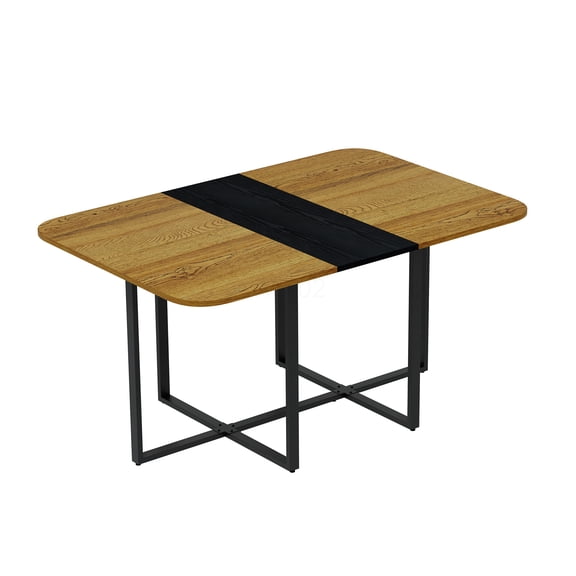 COSMOS Modern Dual-Texture Dining Table with Marble & Wood Finish, Sturdy Metal Frame for Kitchen, Dining Nook, Home Office