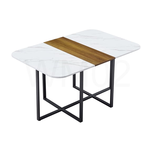 COSMOS Modern Dual-Texture Dining Table with Marble and Wood Finish, Sturdy Metal Frame, Multi-Functional Table for Kitchen, Dining Nook, Home Office