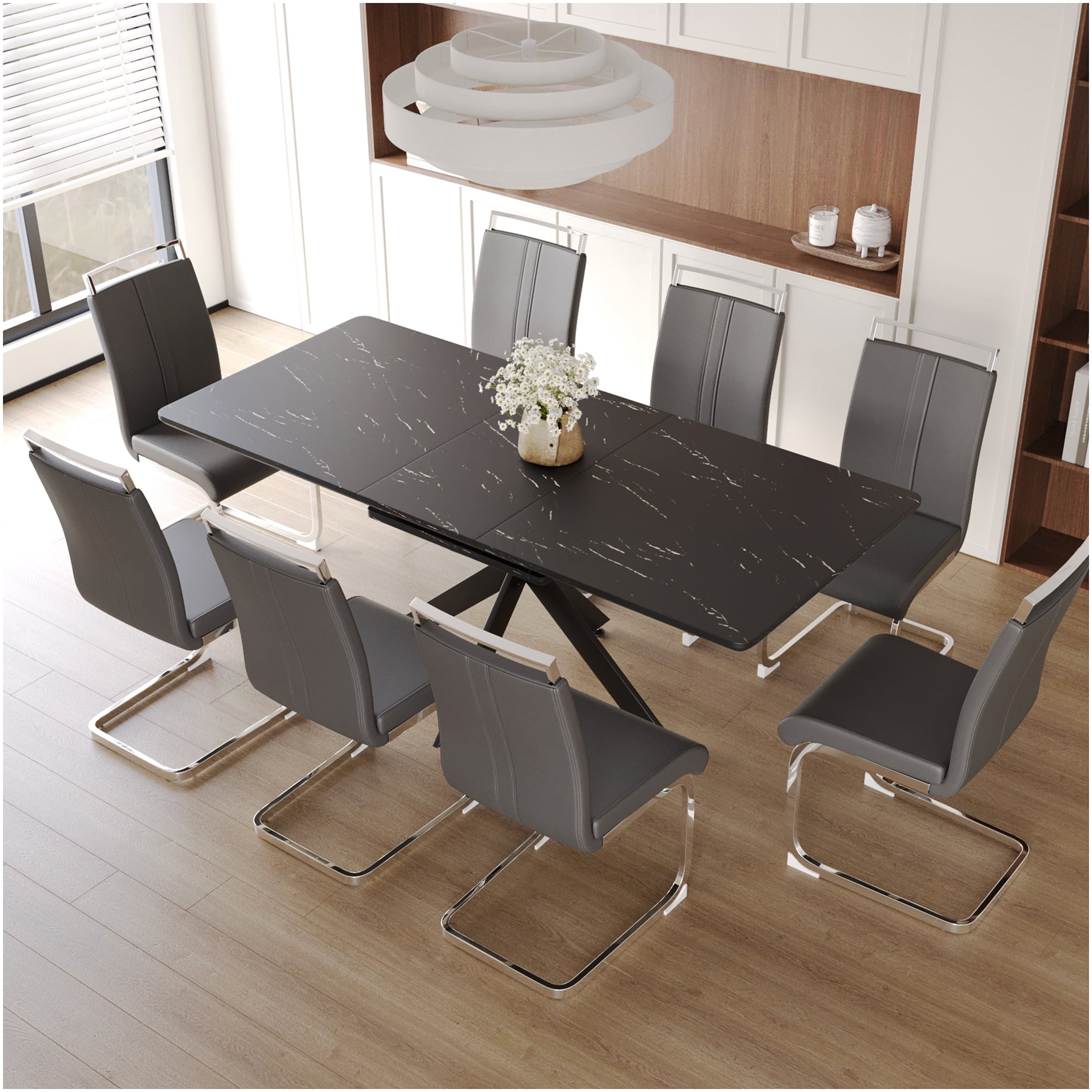 COSMOS Modern Expandable Dining Table Set for 8 with C-Shaped Chairs ...