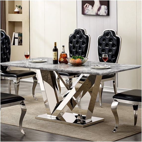 COSMOS Modern Faux Marble Dining Table with Stainless Steel Base, Large ...
