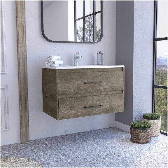 COSMOS Modern Floating Bathroom Vanity with Sink and 2 Drawers in White