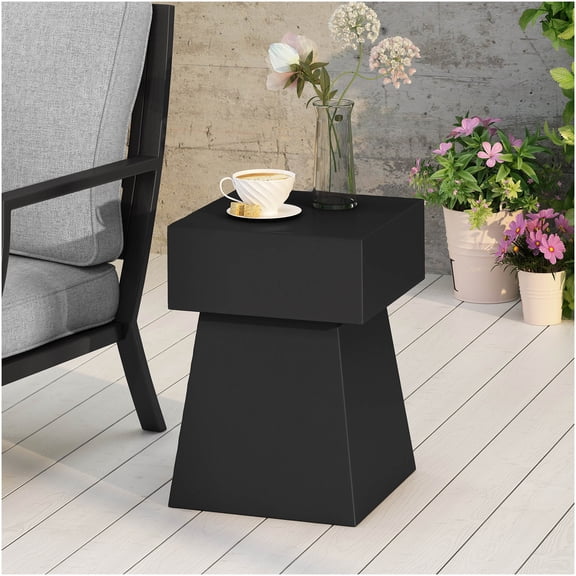 COSMOS Modern Magnesium Oxide Side Table for Living Room, Black End Table with Pedestal Base, No Assembly Small Accent Table