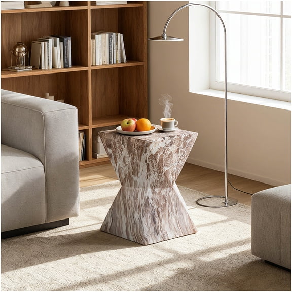 COSMOS Modern Marble Faux Terrazzo Outdoor Side Table, Round Garden Accent Table Indoor Outdoor Use, Waterproof Patio End Table