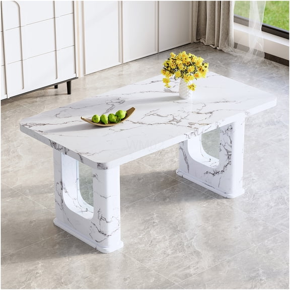 COSMOS Modern Marble Look Dining Table with Clear Glass Base - Elegant & Durable for 6-8 Person Dining Room