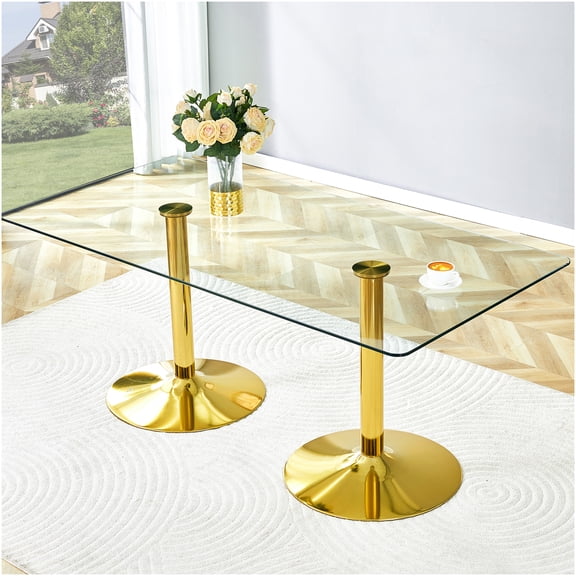 COSMOS Modern Minimalist Gold Leg Dining Table with Tempered Glass Top for Kitchen & Dining Room