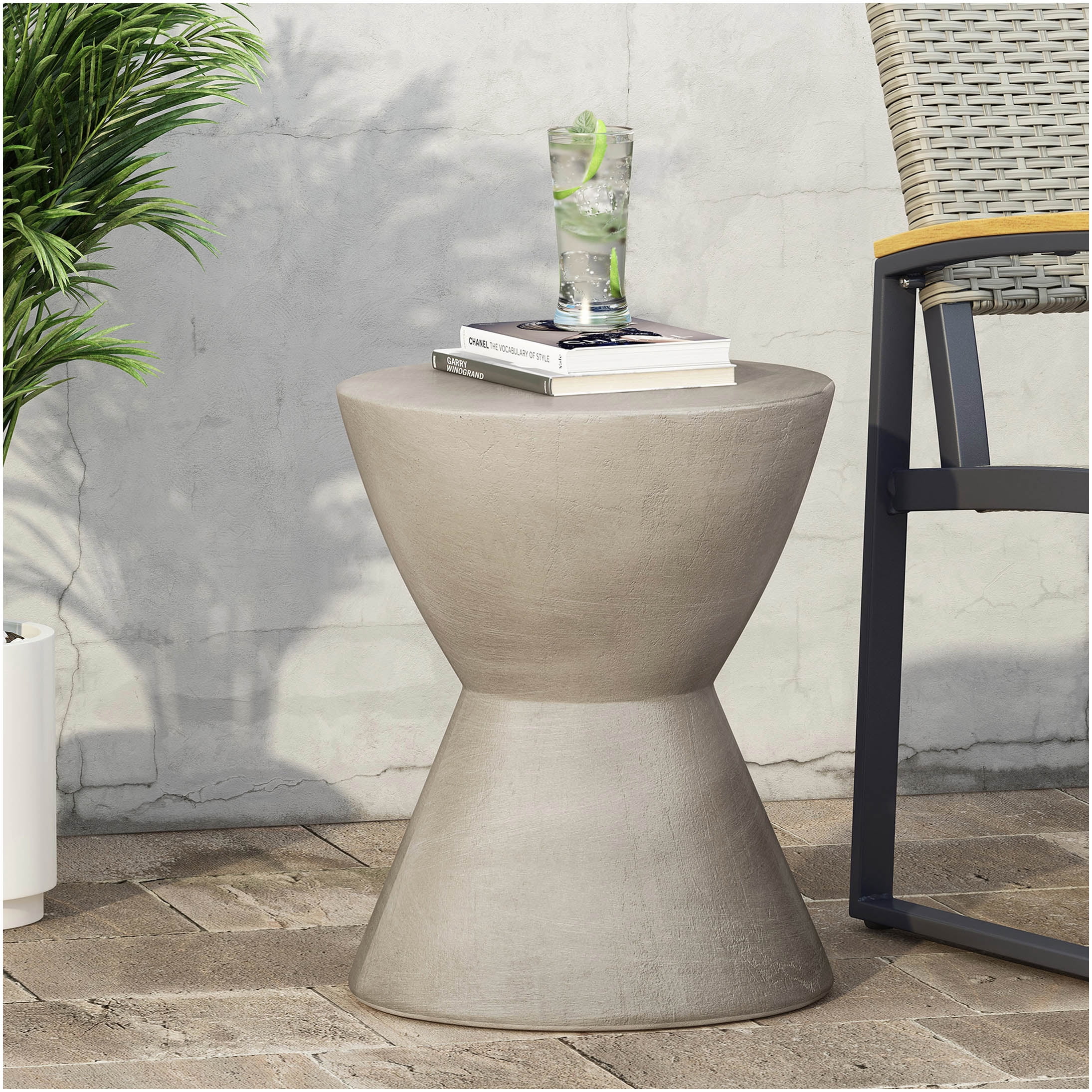 COSMOS Modern Outdoor Pedestal Side Table in Light Grey, Patio End ...