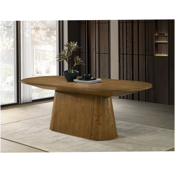 COSMOS Modern Oval Dining Table for 8 with Sculptural Base, Walnut Finish, Solid Wood & MDF Construction, Large Oval Tabletop for Family Gatherings and Entertaining