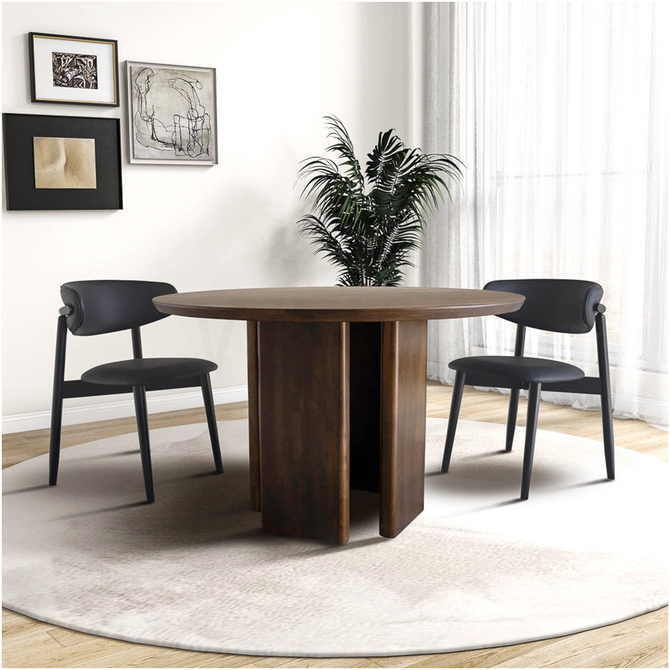 COSMOS Modern Round Dining Table Set with 4 Chairs, Solid Wood Walnut ...