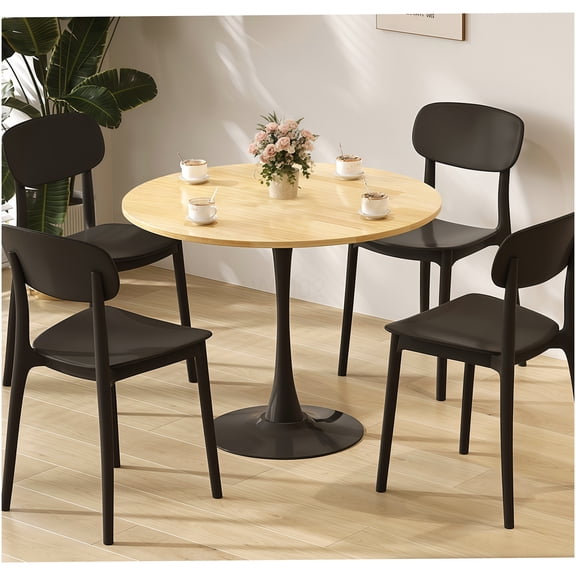 COSMOS Modern Round Dining Table with Tulip Base, Natural Wood Finish MDF Top & Sturdy Metal Frame, Compact Kitchen Table, Small Space Living Room & Office Desk
