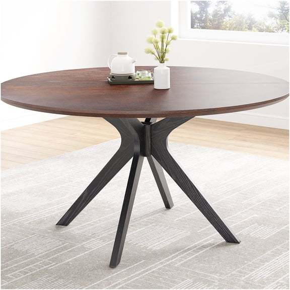 COSMOS Modern Round Dining Table for 4-6, 47 Inch Kitchen Table with X-Shaped Pedestal Base in Black and Walnut Finish