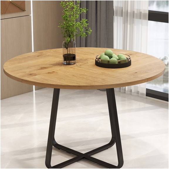COSMOS Modern Round Dining Table for 4-6, X-Shaped Metal Base, Easy Assembly Kitchen Table for Small Space, Farmhouse & Apartment