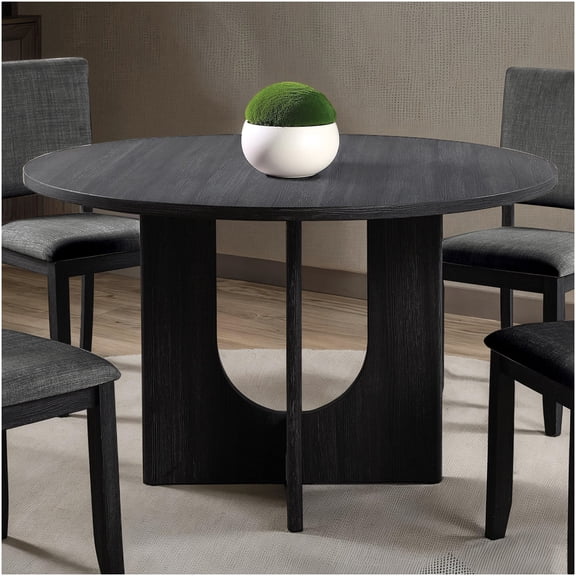 COSMOS Modern Round Dining Table for 4, Dark Gray Transitional Design with U-Shaped Pedestal Base