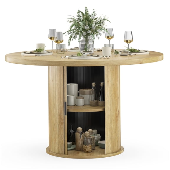 COSMOS Modern Round Dining Table for 4, Natural Wood Top with Sturdy Metal Base, Easy Assembly Kitchen & Breakfast Table