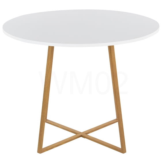COSMOS Modern Round Dining Table for 4, White Wood Top with Natural Metal Base, Farmhouse Kitchen Table