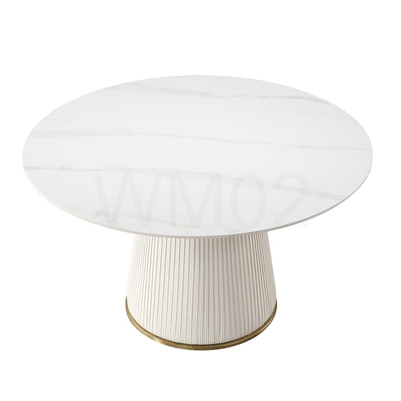 COSMOS Modern Round Dining Table for 6-8, Sintered Stone Top & Metal Base, Scratch-Resistant White Kitchen Table