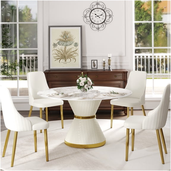 COSMOS Modern Round Dining Table for 6 with Sintered Stone Top and Pedestal Base