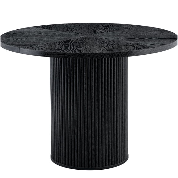 COSMOS Modern Round Dining Table with Hidden Storage, Black Fan-Shaped Spliced Design, 42 Inch Diameter, Sturdy MDF Top
