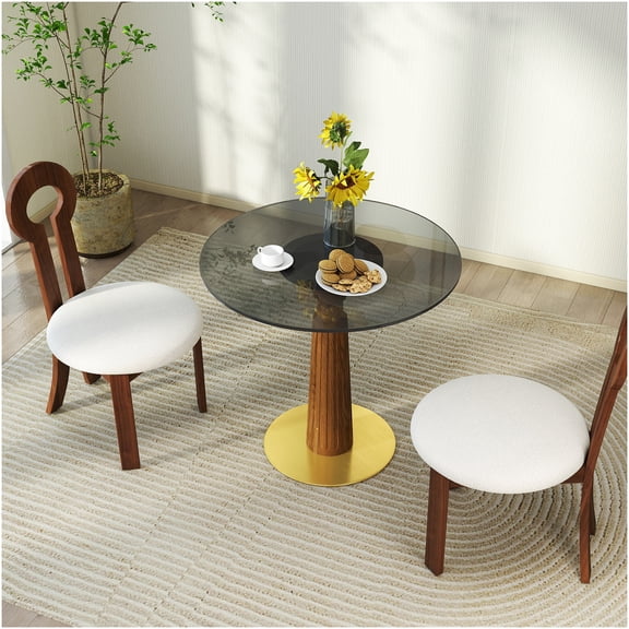 COSMOS Modern Round Dining Table with Tempered Glass Top & Gold Base - Space-Saving 2-Person Kitchen Table for Small Spaces
