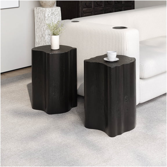 COSMOS Modern Split Design Irregular End Table for Indoor Outdoor Use, Black MGO Fiberglass Side Table, Small Space Friendly Accent Table