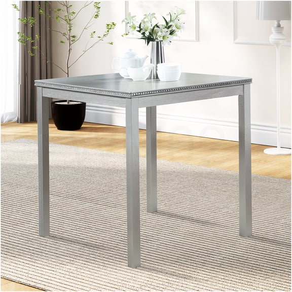 COSMOS Modern Square Counter Height Dining Table with Acrylic Crystal Accents, Silver Grey Solid Wood & MDF Kitchen Table for Small Spaces, 4-Person Bar Height Table