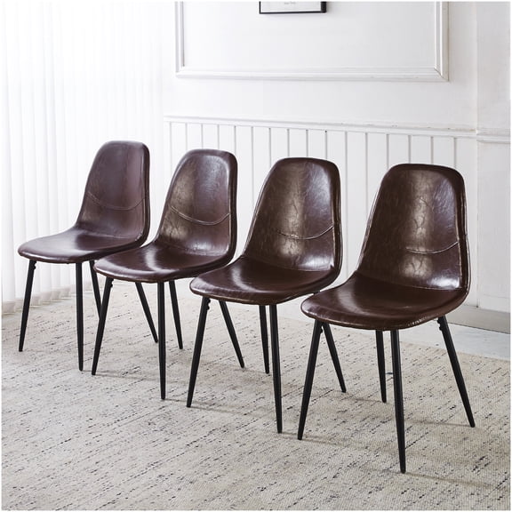 COSMOS Modern Transparent PVC Dining Chairs Set of 4, Brown Leather-Look Seats with Metal Legs for Kitchen, Office, Cafe