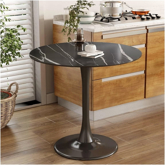 COSMOS Modern Tulip Dining Table, 24 Inch Round Black Marble MDF Top with Sturdy Metal Base, Kitchen Table, Mid Century Coffee Table for Small Space