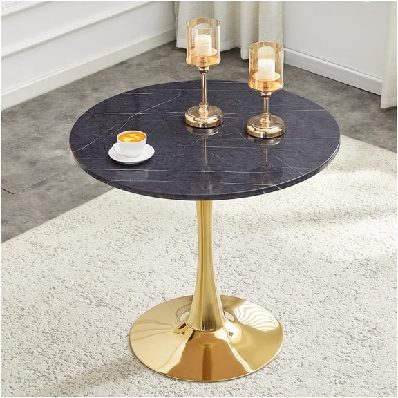COSMOS Modern Tulip Dining Table with Faux Marble Top and Gold Pedestal Base, Round Kitchen Table for Small Spaces, Bistro, Cafe, Living Room