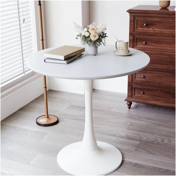 COSMOS Modern Tulip Pedestal Dining Table, 31.5 Inch Round White MDF Tabletop for Kitchen, Breakfast Nook, Small Space Living Room & Office