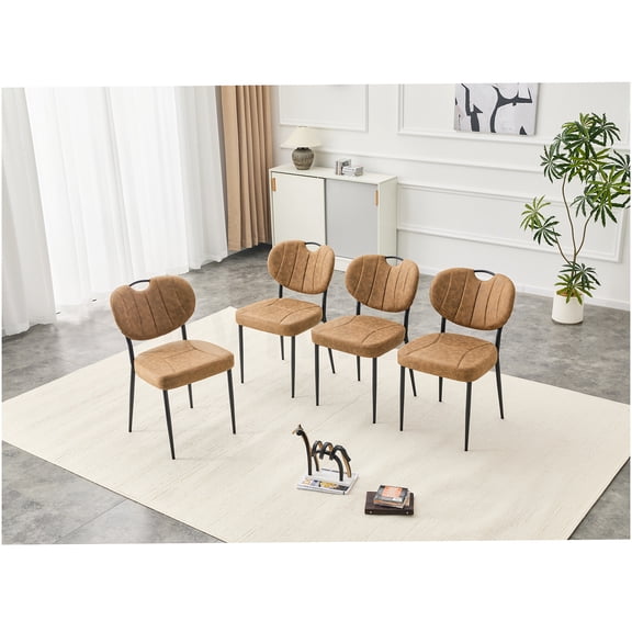 COSMOS Modern Upholstered Dining Chairs Set of 4, Light Brown Tech Fabric, High-Resilience Foam, Sturdy Metal Legs, Comfortable Kitchen & Dining Room Seating