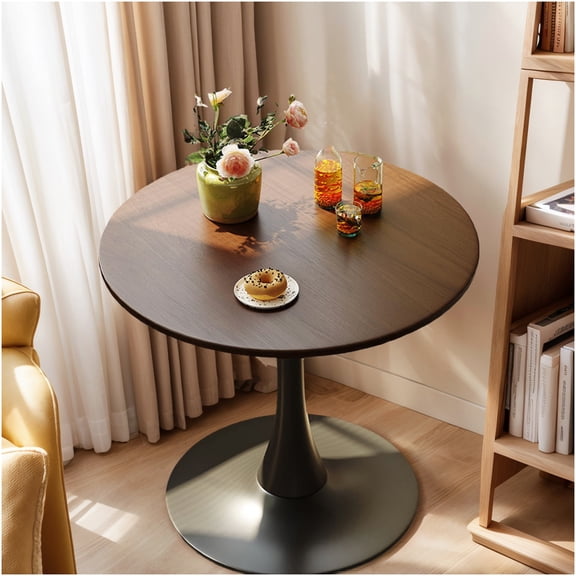 COSMOS Modern Walnut Round Dining Table with Tulip Base, Sturdy MDF Top & Metal Frame for Kitchen, Living Room, Office