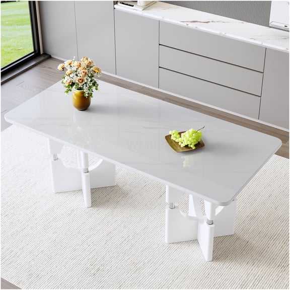 COSMOS Modern White Marble Pattern Dining Table with Metal Frame for Small Space, Compact Kitchen Table for 2-4 Persons