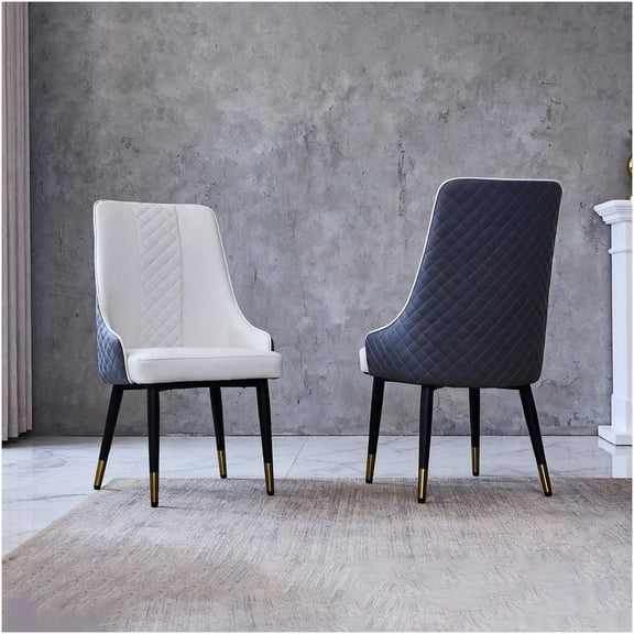 COSMOS Modern White PU Leather Dining Chairs Set of 2, Ergonomic High Back Kitchen Chairs with Steel Frame, Waterproof Easy Clean, for Home Dining Room Office Cafe
