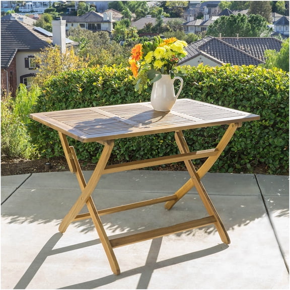 COSMOS Natural Acacia Wood Folding Table for Outdoor Dining, 43.5 Inch Portable Patio Table with X-Base, Weather Resistant Foldable Table for Garden, Camping, and Entertaining