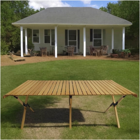 COSMOS Natural Solid Wood Folding Table for Indoor Outdoor Use, Portable Roll-Up Camping Dining Table with X-Brace Design