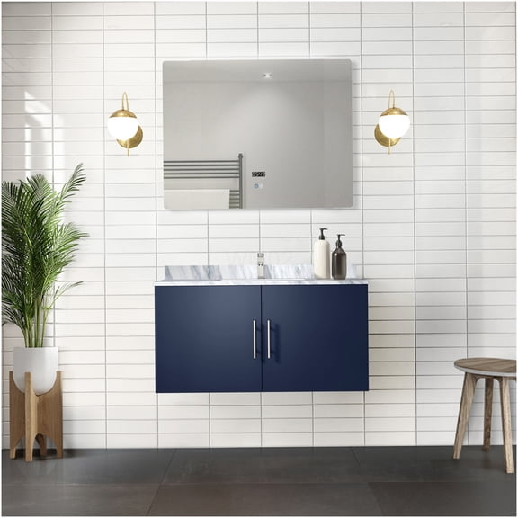 COSMOS Navy Blue Bathroom Vanity Set with LED Mirror, 36 Inch Modern Sink Base Cabinet with Soft Close Doors and Drawer