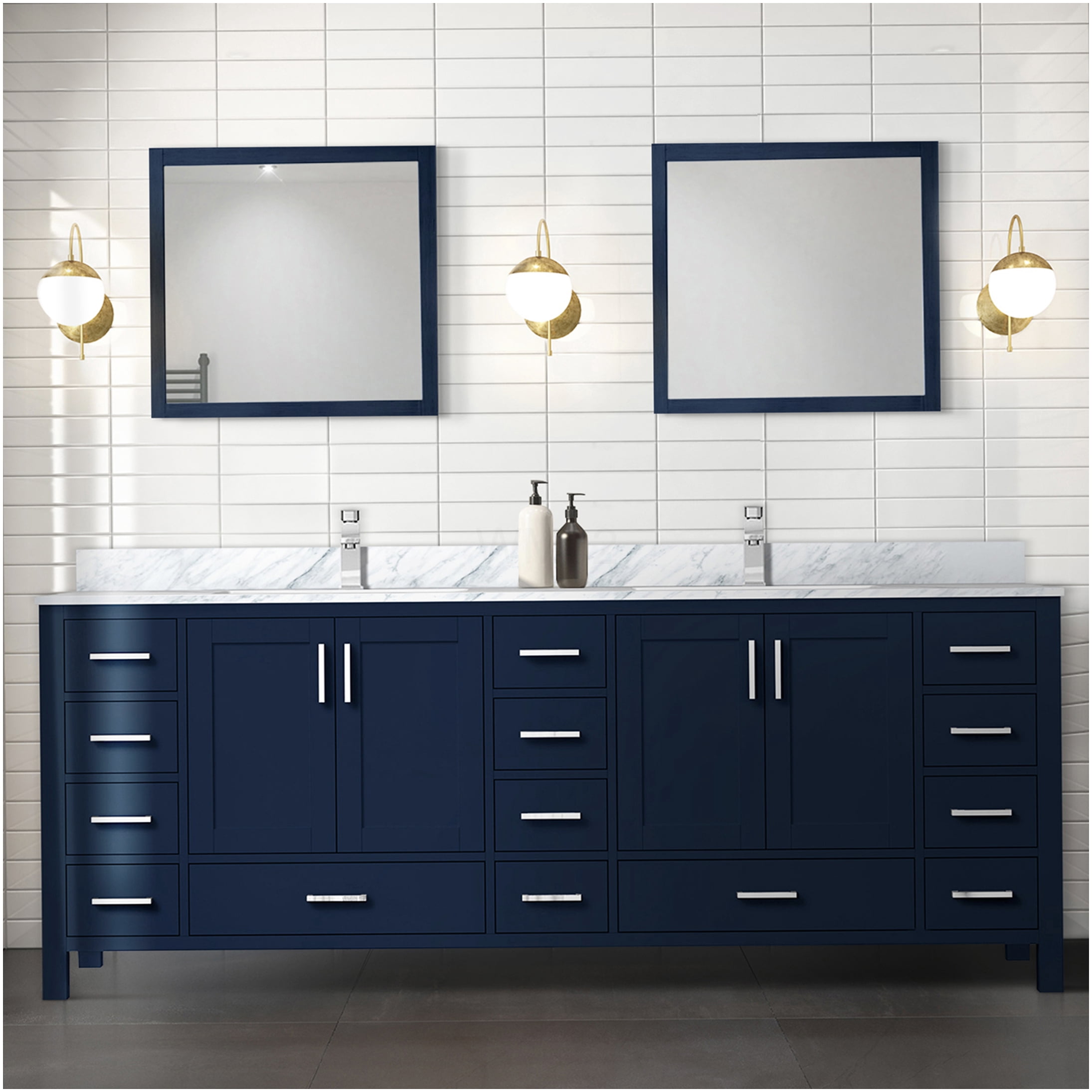 COSMOS Navy Blue Double Sink Bathroom Vanity with Carrara Marble Top ...