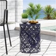 thumbnail image 1 of COSMOS Navy Blue Outdoor Metal End Table with Floral Iron Cut Design, Large Accent Table for Patio, Garden, or Living Room, 1 of 8