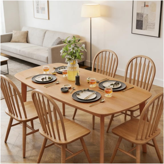 COSMOS Nordic Rectangular Farmhouse Dining Table, Natural Wood Kitchen Table for 6, Rustic Country Style