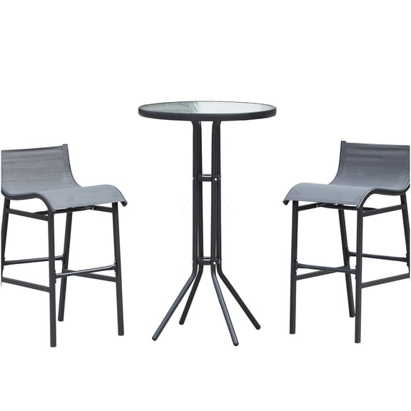 COSMOS Outdoor Bar Table and Chairs Set for 2, Charcoal Grey 3-Piece Bistro Set with Tempered Glass Top, All-Weather Metal Patio Furniture for Garden, Balcony, Poolside