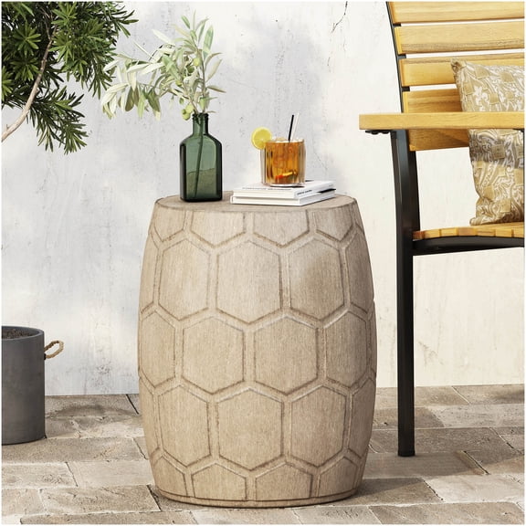COSMOS Outdoor Lightweight Concrete End Table, Natural Magnesium Oxide Accent Table for Patio, Garden, Poolside