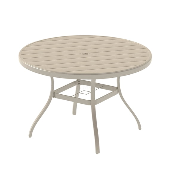 COSMOS Outdoor Round Patio Dining Table for 6-7 Persons, Sandstone Steel All-Weather Garden Table with Umbrella Hole